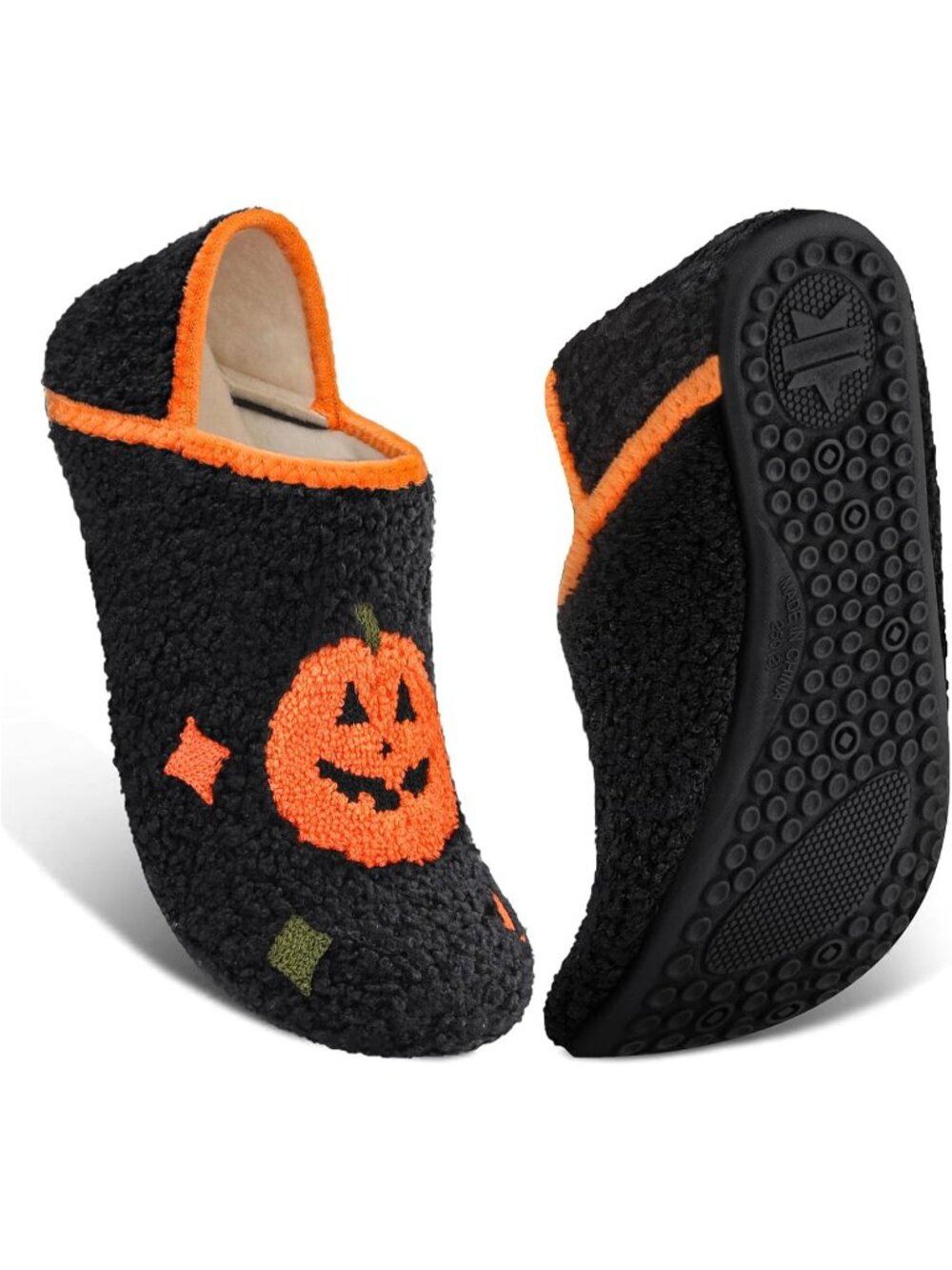 Women's Pumpkin Barefoot Socks Furry Cozy Fleece Slip On Indoor Slippers